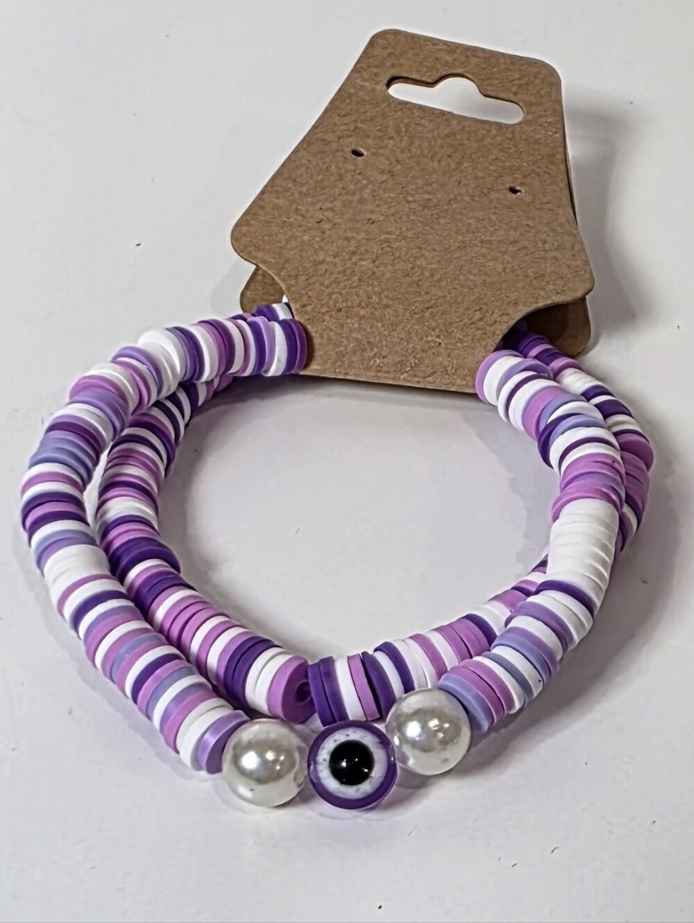 Purple & White Beaded Evil Eye Stretch Bracelet Set By Izzy G.